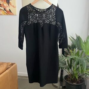 Eve Gravel Black Lace Accented 3/4 Sleeve Dress